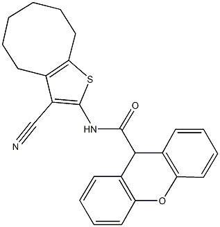 N-(3-cyano-4,5,6,7,8,9-hexahydrocycloocta[b]thiophen-2-yl)-9H-xanthene-9-carboxamide Struktur