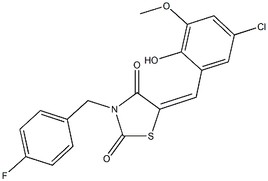 5-(5-chloro-2-hydroxy-3-methoxybenzylidene)-3-(4-fluorobenzyl)-1,3-thiazolidine-2,4-dione,,结构式