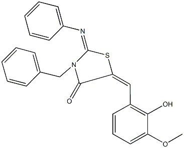 3-benzyl-5-(2-hydroxy-3-methoxybenzylidene)-2-(phenylimino)-1,3-thiazolidin-4-one Struktur