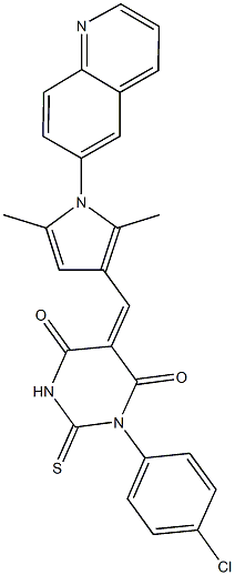 1-(4-chlorophenyl)-5-{[2,5-dimethyl-1-(6-quinolinyl)-1H-pyrrol-3-yl]methylene}-2-thioxodihydro-4,6(1H,5H)-pyrimidinedione Structure