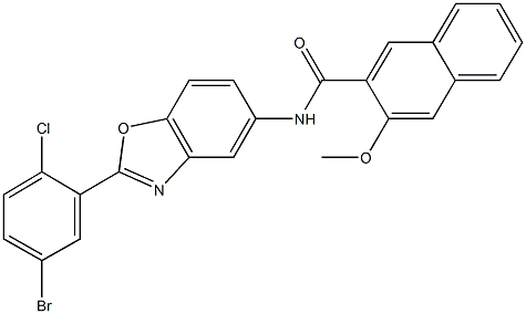 N-[2-(5-bromo-2-chlorophenyl)-1,3-benzoxazol-5-yl]-3-methoxy-2-naphthamide Struktur