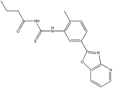 N-butyryl-N'-(2-methyl-5-[1,3]oxazolo[4,5-b]pyridin-2-ylphenyl)thiourea Struktur