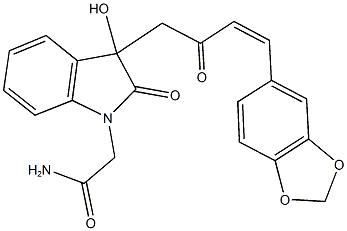 2-{3-[4-(1,3-benzodioxol-5-yl)-2-oxo-3-butenyl]-3-hydroxy-2-oxo-2,3-dihydro-1H-indol-1-yl}acetamide Struktur