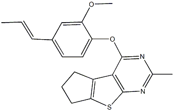 4-[2-methoxy-4-(1-propenyl)phenoxy]-2-methyl-6,7-dihydro-5H-cyclopenta[4,5]thieno[2,3-d]pyrimidine 化学構造式