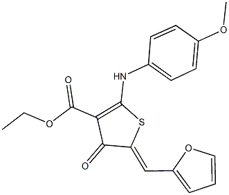 ethyl 5-(2-furylmethylene)-2-(4-methoxyanilino)-4-oxo-4,5-dihydrothiophene-3-carboxylate 化学構造式