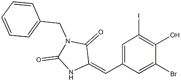 3-benzyl-5-(3-bromo-4-hydroxy-5-iodobenzylidene)-2,4-imidazolidinedione 结构式