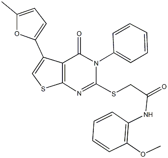 N-(2-methoxyphenyl)-2-{[5-(5-methyl-2-furyl)-4-oxo-3-phenyl-3,4-dihydrothieno[2,3-d]pyrimidin-2-yl]sulfanyl}acetamide Structure