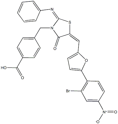 4-{[5-[(5-{2-bromo-4-nitrophenyl}-2-furyl)methylene]-4-oxo-2-(phenylimino)-1,3-thiazolidin-3-yl]methyl}benzoic acid,,结构式