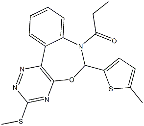 3-(methylsulfanyl)-6-(5-methyl-2-thienyl)-7-propionyl-6,7-dihydro[1,2,4]triazino[5,6-d][3,1]benzoxazepine Struktur