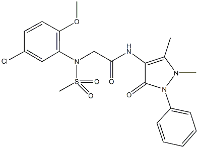2-[5-chloro-2-methoxy(methylsulfonyl)anilino]-N-(1,5-dimethyl-3-oxo-2-phenyl-2,3-dihydro-1H-pyrazol-4-yl)acetamide 结构式