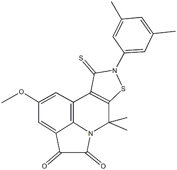 9-(3,5-dimethylphenyl)-2-methoxy-7,7-dimethyl-10-thioxo-9,10-dihydro-7H-isothiazolo[5,4-c]pyrrolo[3,2,1-ij]quinoline-4,5-dione 化学構造式