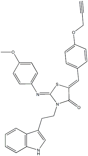 3-[2-(1H-indol-3-yl)ethyl]-2-[(4-methoxyphenyl)imino]-5-[4-(2-propynyloxy)benzylidene]-1,3-thiazolidin-4-one 化学構造式