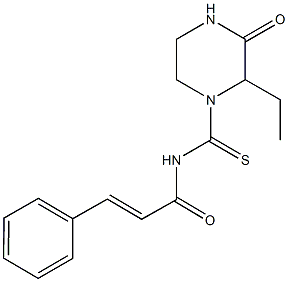 N-[(2-ethyl-3-oxo-1-piperazinyl)carbothioyl]-3-phenylacrylamide 化学構造式