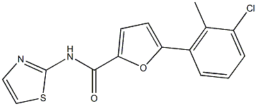 5-(3-chloro-2-methylphenyl)-N-(1,3-thiazol-2-yl)-2-furamide,,结构式