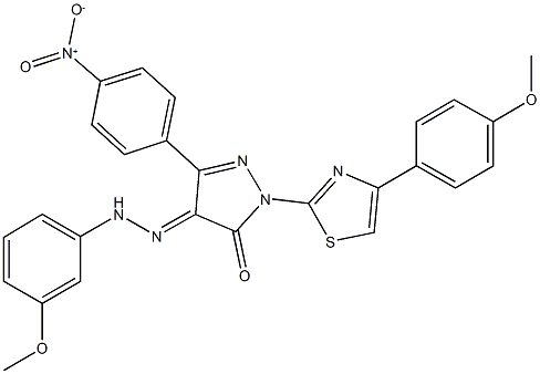 3-{4-nitrophenyl}-1-[4-(4-methoxyphenyl)-1,3-thiazol-2-yl]-1H-pyrazole-4,5-dione 4-[(3-methoxyphenyl)hydrazone] Structure