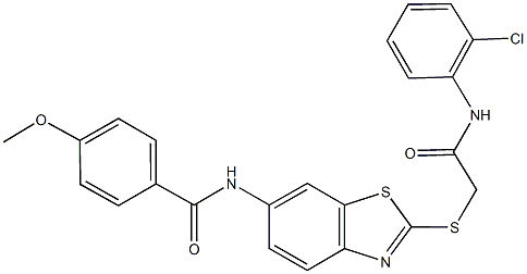 N-(2-{[2-(2-chloroanilino)-2-oxoethyl]sulfanyl}-1,3-benzothiazol-6-yl)-4-methoxybenzamide Struktur