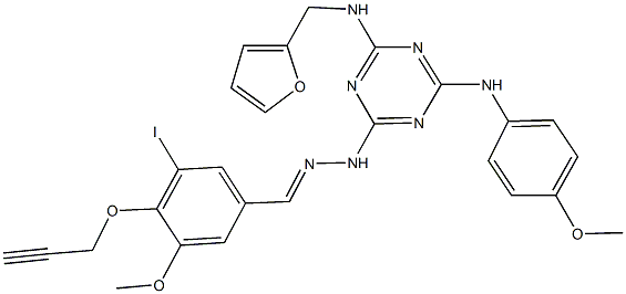 3-iodo-5-methoxy-4-(2-propynyloxy)benzaldehyde [4-[(2-furylmethyl)amino]-6-(4-methoxyanilino)-1,3,5-triazin-2-yl]hydrazone Struktur