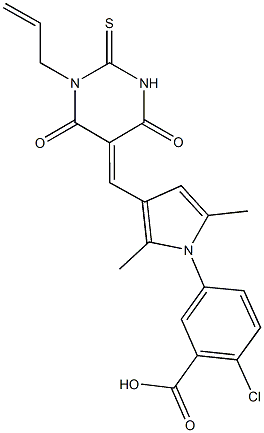 5-{3-[(1-allyl-4,6-dioxo-2-thioxotetrahydro-5(2H)-pyrimidinylidene)methyl]-2,5-dimethyl-1H-pyrrol-1-yl}-2-chlorobenzoic acid|