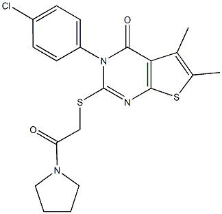 3-(4-chlorophenyl)-5,6-dimethyl-2-{[2-oxo-2-(1-pyrrolidinyl)ethyl]sulfanyl}thieno[2,3-d]pyrimidin-4(3H)-one,,结构式