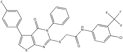 N-[4-chloro-3-(trifluoromethyl)phenyl]-2-{[5-(4-fluorophenyl)-4-oxo-3-phenyl-3,4-dihydrothieno[2,3-d]pyrimidin-2-yl]sulfanyl}acetamide Struktur