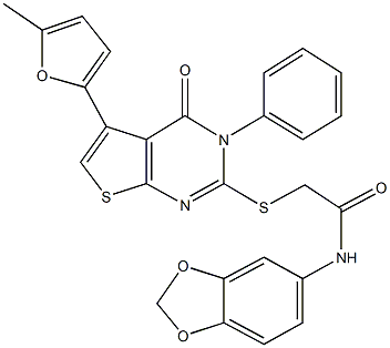 N-(1,3-benzodioxol-5-yl)-2-{[5-(5-methyl-2-furyl)-4-oxo-3-phenyl-3,4-dihydrothieno[2,3-d]pyrimidin-2-yl]sulfanyl}acetamide Struktur