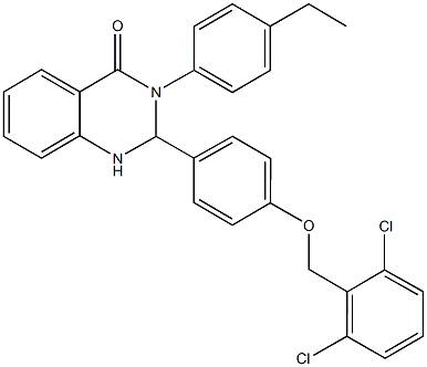 2-{4-[(2,6-dichlorobenzyl)oxy]phenyl}-3-(4-ethylphenyl)-2,3-dihydro-4(1H)-quinazolinone 化学構造式
