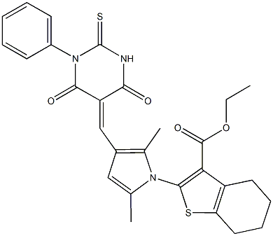 ethyl 2-{3-[(4,6-dioxo-1-phenyl-2-thioxotetrahydro-5(2H)-pyrimidinylidene)methyl]-2,5-dimethyl-1H-pyrrol-1-yl}-4,5,6,7-tetrahydro-1-benzothiophene-3-carboxylate