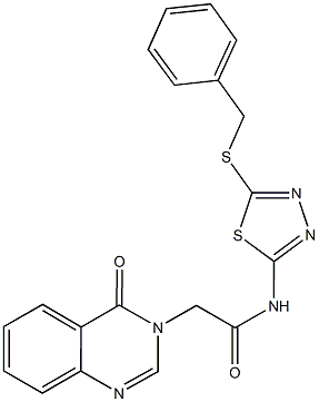 N-[5-(benzylsulfanyl)-1,3,4-thiadiazol-2-yl]-2-(4-oxo-3(4H)-quinazolinyl)acetamide 化学構造式