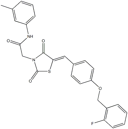 2-(5-{4-[(2-fluorobenzyl)oxy]benzylidene}-2,4-dioxo-1,3-thiazolidin-3-yl)-N-(3-methylphenyl)acetamide 结构式