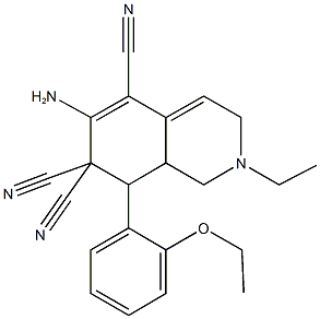 6-amino-8-(2-ethoxyphenyl)-2-ethyl-2,3,8,8a-tetrahydro-5,7,7(1H)-isoquinolinetricarbonitrile,,结构式