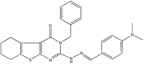4-(dimethylamino)benzaldehyde (3-benzyl-4-oxo-3,4,5,6,7,8-hexahydro[1]benzothieno[2,3-d]pyrimidin-2-yl)hydrazone,,结构式