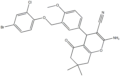2-amino-4-{3-[(4-bromo-2-chlorophenoxy)methyl]-4-methoxyphenyl}-7,7-dimethyl-5-oxo-5,6,7,8-tetrahydro-4H-chromene-3-carbonitrile,,结构式