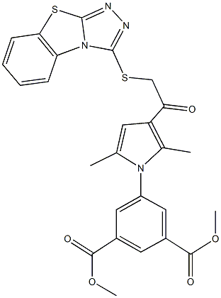 dimethyl 5-{2,5-dimethyl-3-[([1,2,4]triazolo[3,4-b][1,3]benzothiazol-3-ylsulfanyl)acetyl]-1H-pyrrol-1-yl}isophthalate Structure