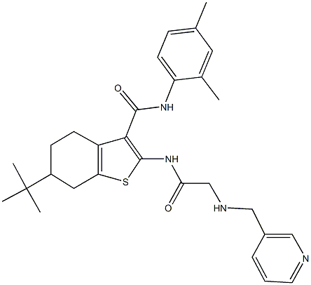 6-tert-butyl-N-(2,4-dimethylphenyl)-2-({[(3-pyridinylmethyl)amino]acetyl}amino)-4,5,6,7-tetrahydro-1-benzothiophene-3-carboxamide 结构式