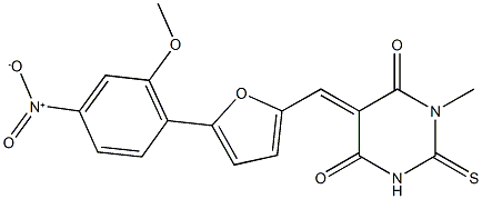 5-[(5-{4-nitro-2-methoxyphenyl}-2-furyl)methylene]-1-methyl-2-thioxodihydro-4,6(1H,5H)-pyrimidinedione Structure