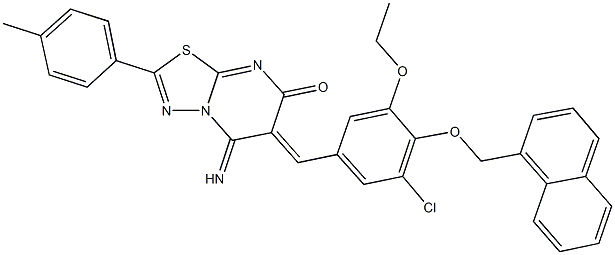 6-[3-chloro-5-ethoxy-4-(1-naphthylmethoxy)benzylidene]-5-imino-2-(4-methylphenyl)-5,6-dihydro-7H-[1,3,4]thiadiazolo[3,2-a]pyrimidin-7-one Structure