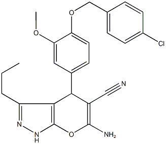 6-amino-4-{4-[(4-chlorobenzyl)oxy]-3-methoxyphenyl}-3-propyl-1,4-dihydropyrano[2,3-c]pyrazole-5-carbonitrile