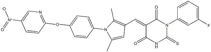 1-(3-fluorophenyl)-5-({1-[4-({5-nitro-2-pyridinyl}oxy)phenyl]-2,5-dimethyl-1H-pyrrol-3-yl}methylene)-2-thioxodihydro-4,6(1H,5H)-pyrimidinedione Structure