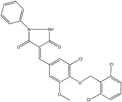 4-{3-chloro-4-[(2,6-dichlorobenzyl)oxy]-5-methoxybenzylidene}-1-phenyl-3,5-pyrazolidinedione,,结构式