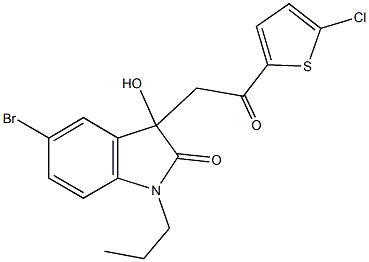 5-bromo-3-[2-(5-chloro-2-thienyl)-2-oxoethyl]-3-hydroxy-1-propyl-1,3-dihydro-2H-indol-2-one,,结构式