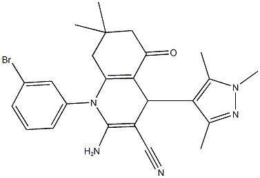2-amino-1-(3-bromophenyl)-7,7-dimethyl-5-oxo-4-(1,3,5-trimethyl-1H-pyrazol-4-yl)-1,4,5,6,7,8-hexahydro-3-quinolinecarbonitrile Structure