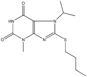 8-(butylsulfanyl)-7-isopropyl-3-methyl-3,7-dihydro-1H-purine-2,6-dione,,结构式