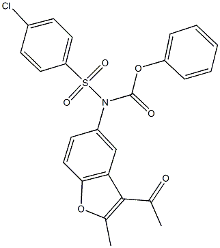 phenyl 3-acetyl-2-methyl-1-benzofuran-5-yl[(4-chlorophenyl)sulfonyl]carbamate Struktur