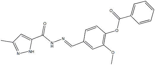 2-methoxy-4-{2-[(3-methyl-1H-pyrazol-5-yl)carbonyl]carbohydrazonoyl}phenyl benzoate,,结构式