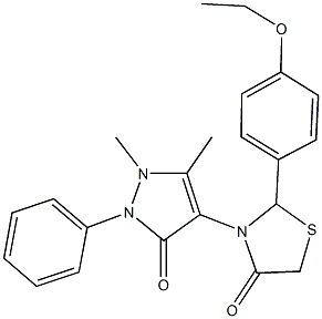 3-(1,5-dimethyl-3-oxo-2-phenyl-2,3-dihydro-1H-pyrazol-4-yl)-2-(4-ethoxyphenyl)-1,3-thiazolidin-4-one 化学構造式