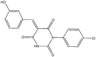 1-(4-chlorophenyl)-5-(3-hydroxybenzylidene)-2,4,6(1H,3H,5H)-pyrimidinetrione 化学構造式