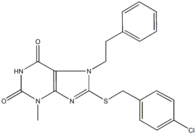 8-[(4-chlorobenzyl)sulfanyl]-3-methyl-7-(2-phenylethyl)-3,7-dihydro-1H-purine-2,6-dione 结构式