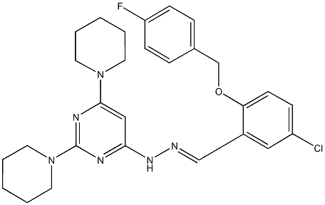 5-chloro-2-[(4-fluorobenzyl)oxy]benzaldehyde [2,6-di(1-piperidinyl)-4-pyrimidinyl]hydrazone Structure