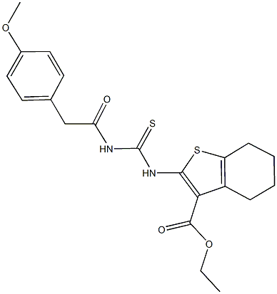 ethyl 2-[({[(4-methoxyphenyl)acetyl]amino}carbothioyl)amino]-4,5,6,7-tetrahydro-1-benzothiophene-3-carboxylate Struktur