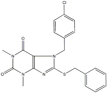 8-(benzylsulfanyl)-7-(4-chlorobenzyl)-1,3-dimethyl-3,7-dihydro-1H-purine-2,6-dione,,结构式